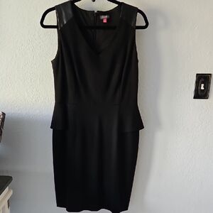 Vince Camuto Black Faux-Leather Shoulder Peplum Midi Dress